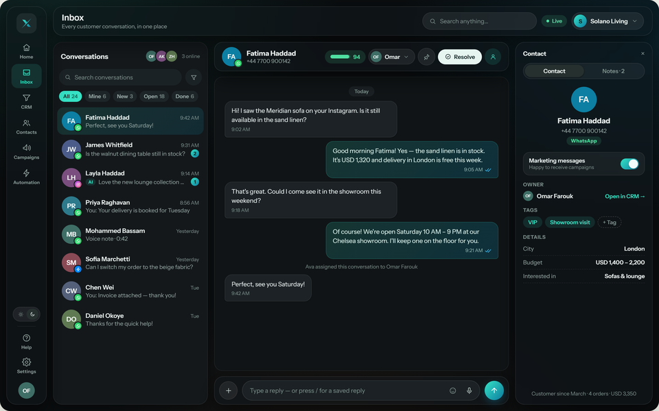 The Stravax Engage inbox shown in dark theme